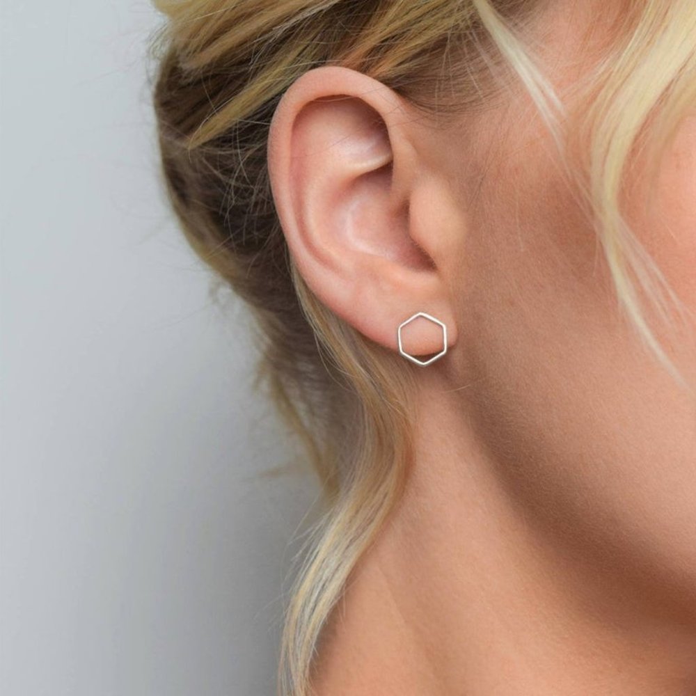 "6 Points" Minimalist Hexagon Simple Stud Earrings - Picture 1 of 7